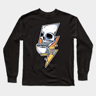 skull drinking coffee and lightning bolt shape Long Sleeve T-Shirt